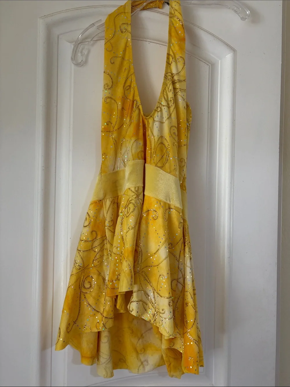 Yellow Halter V-Neck girls dance performance dress